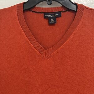 Banana Republic Men's V-Neck Silk Sweater in Vibrant Orange XXL